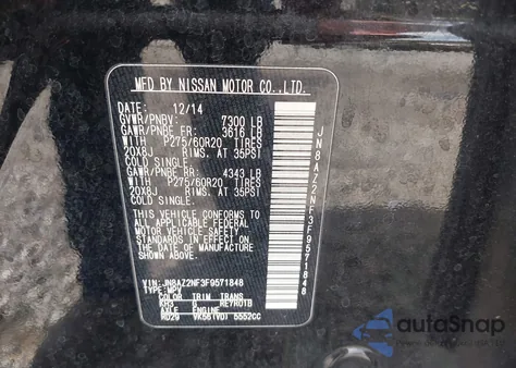 2015 Infiniti Qx80 from USA, damaged, VIN JN8AZ2NF3F9571848